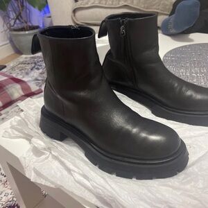 Zara Black Leather Ankle Boots